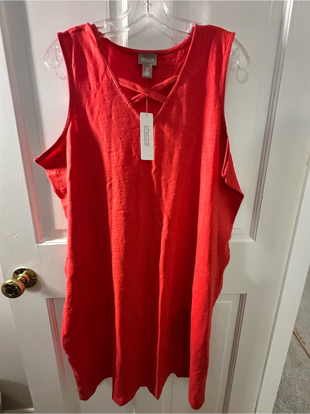 Chico's Bright Red Sleeveless V-Neck Tunic with Crisscross